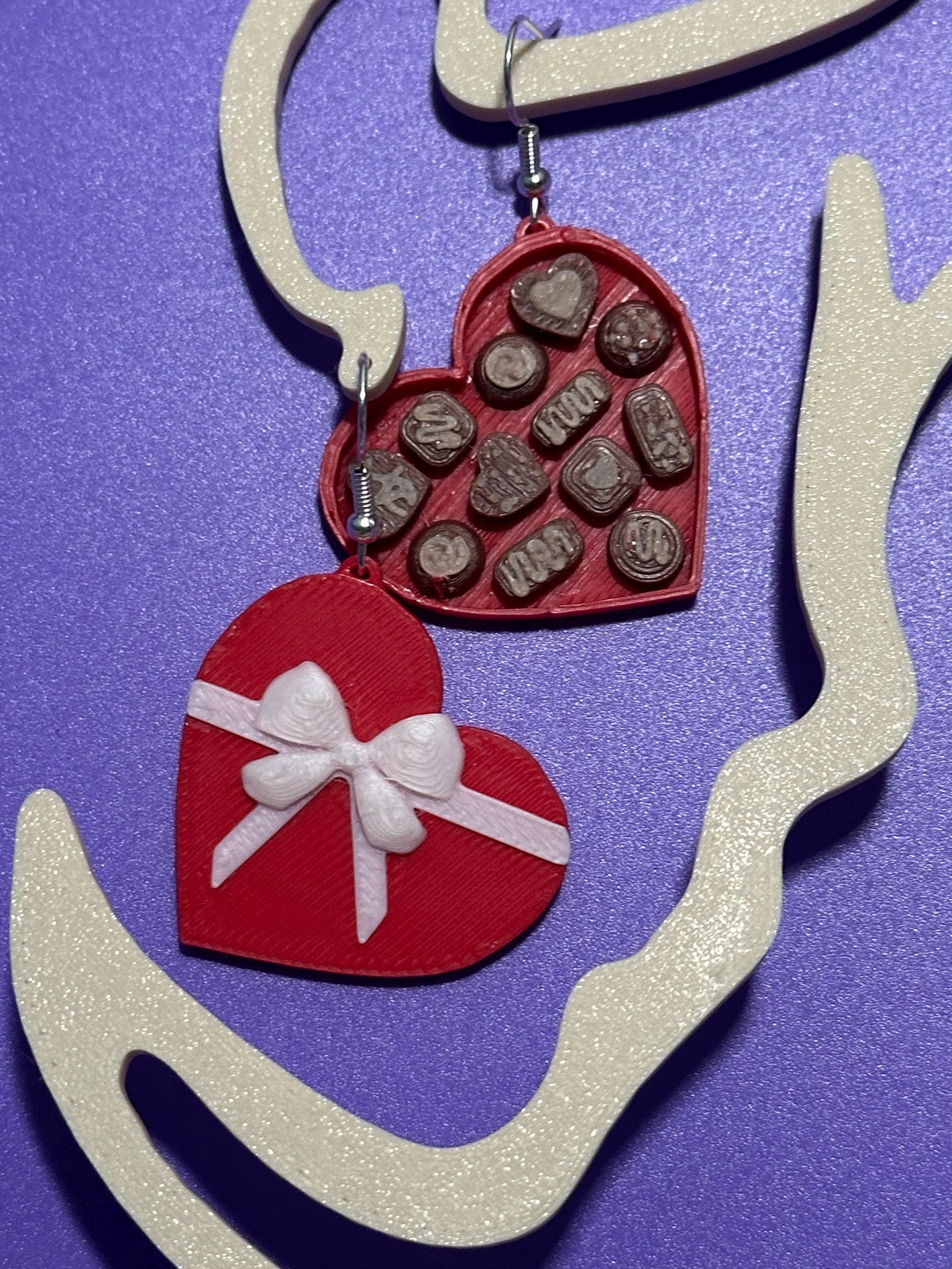Heart Shaped  box of Chocolate Earrings, Quirky fun candy dangle earrings