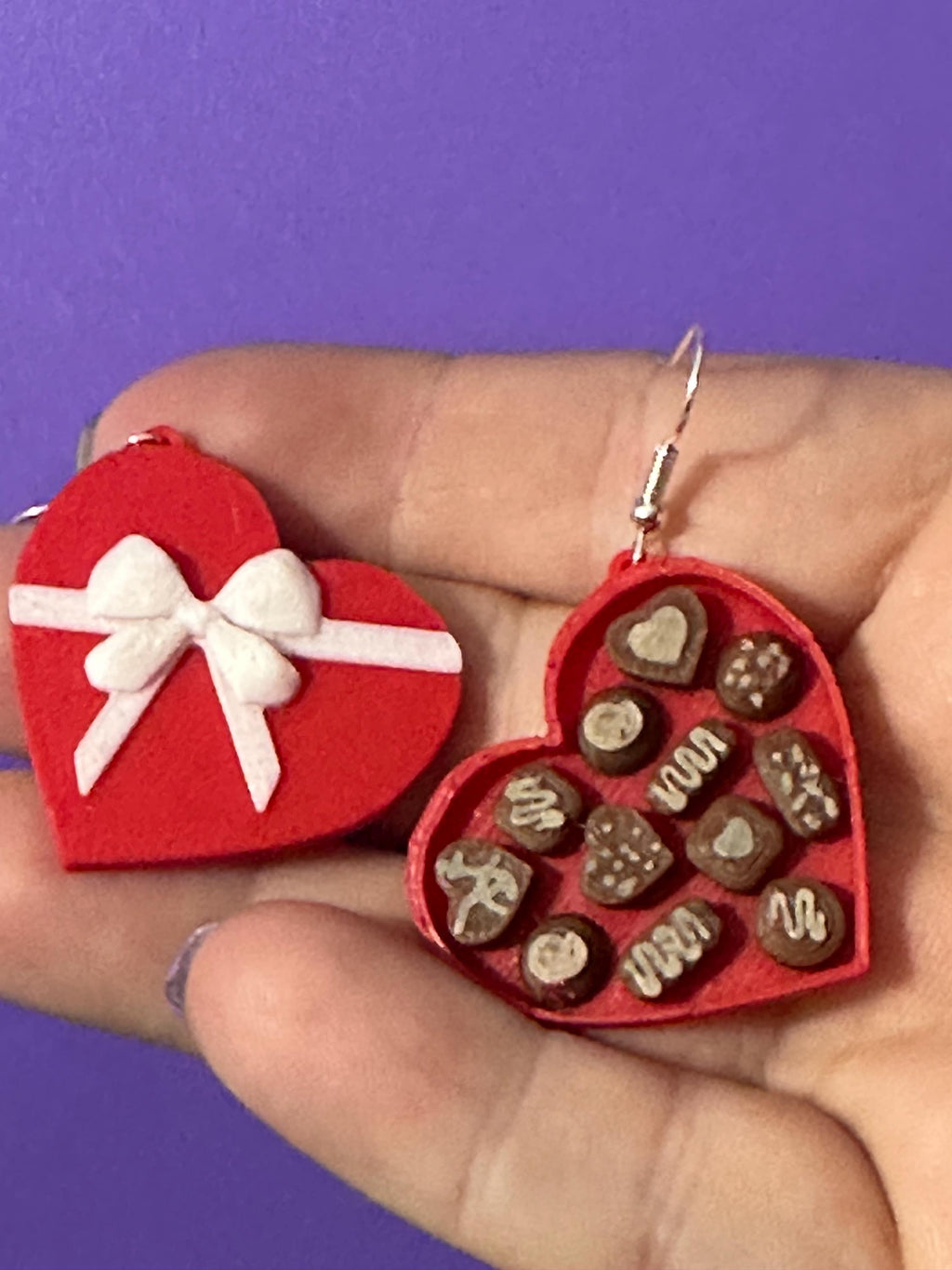 Heart Shaped  box of Chocolate Earrings, Quirky fun candy dangle earrings