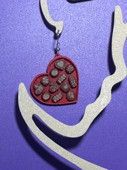 Heart Shaped  box of Chocolate Earrings, Quirky fun candy dangle earrings