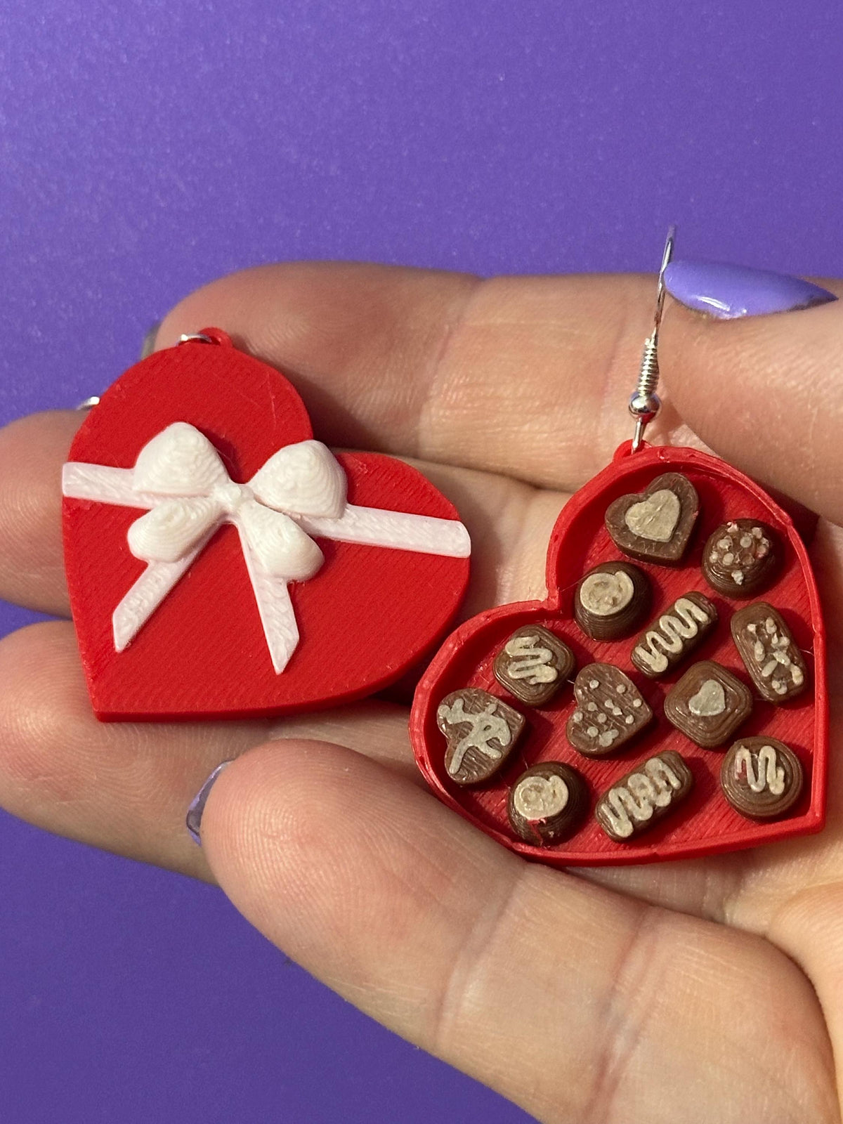 Heart Shaped  box of Chocolate Earrings, Quirky fun candy dangle earrings