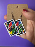 Uno Wild Card Earrings: Quirky Miniature Card Game Jewelry, LBTQIA statement piece