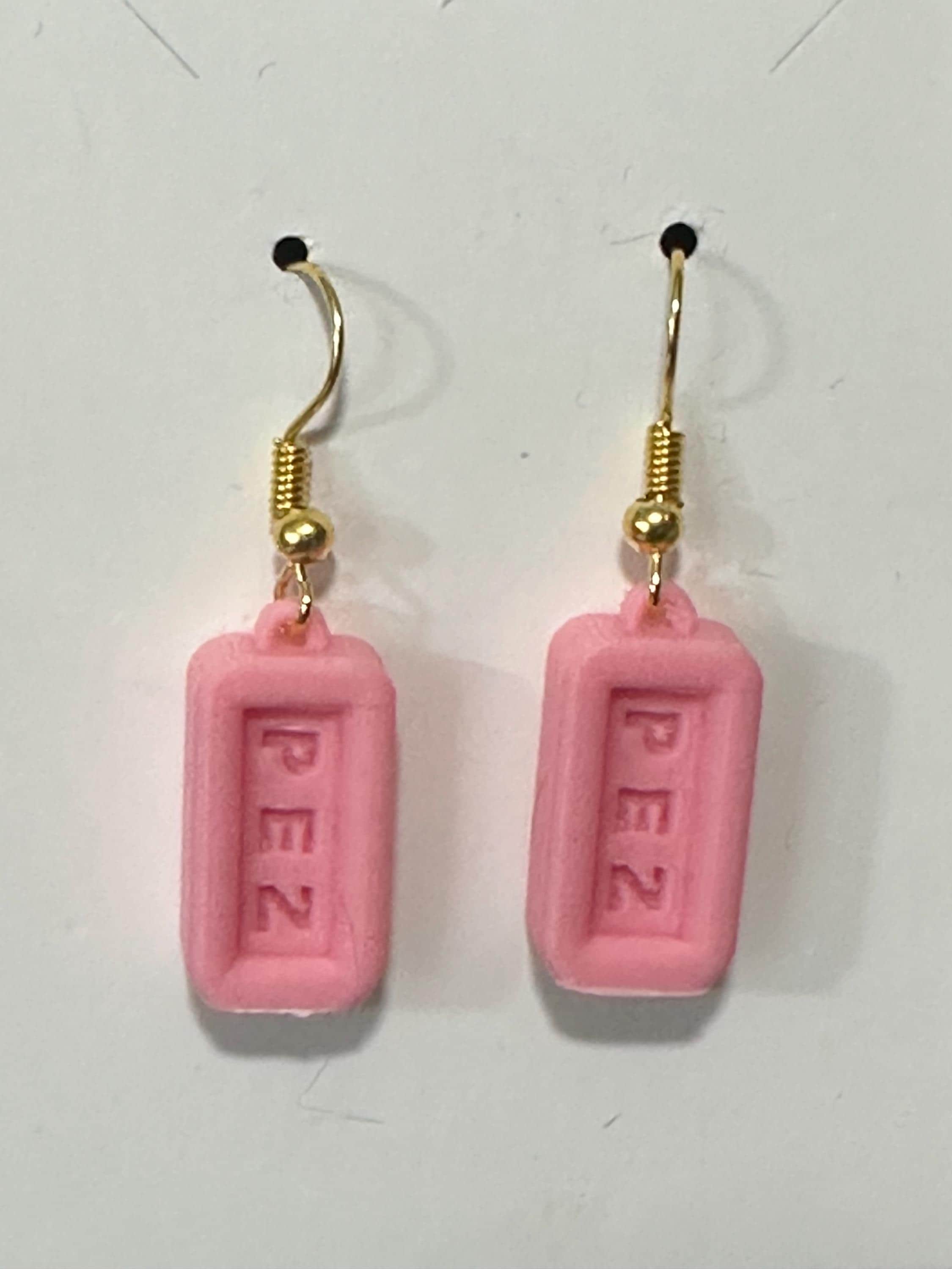 Pink, yellow, Blue PEZ Earrings: Quirky Retro Candy Statement Jewelry
