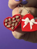 Heart Shaped  box of Chocolate Earrings, Quirky fun candy dangle earrings