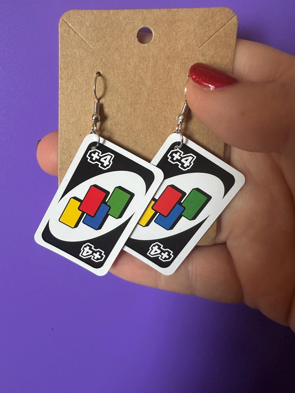 Uno Wild Card Earrings: Quirky Miniature Card Game Jewelry, LBTQIA statement piece