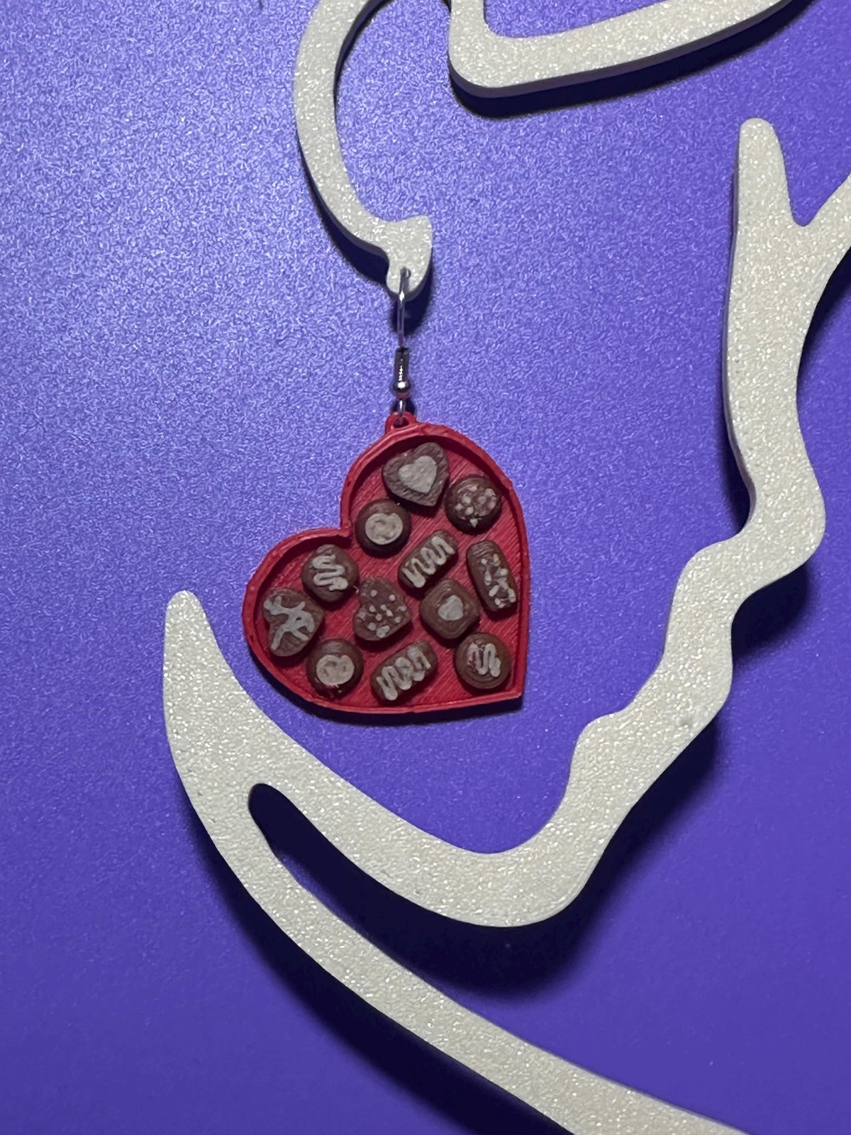 Heart Shaped  box of Chocolate Earrings, Quirky fun candy dangle earrings