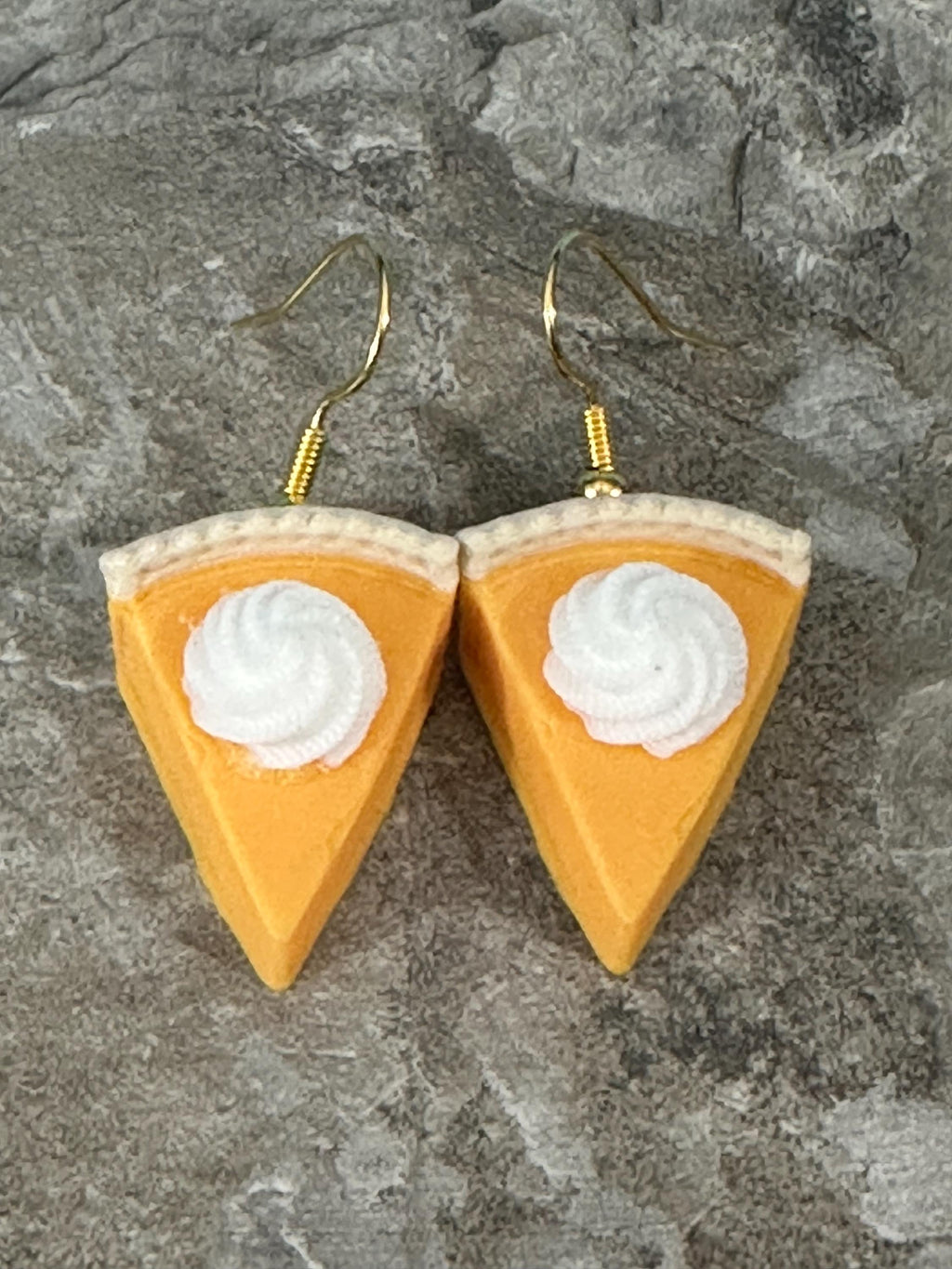 Realistic Pumpkin Pie Slice Earrings with Whipped Cream: Whimsical Foodie Dangle Jewelry