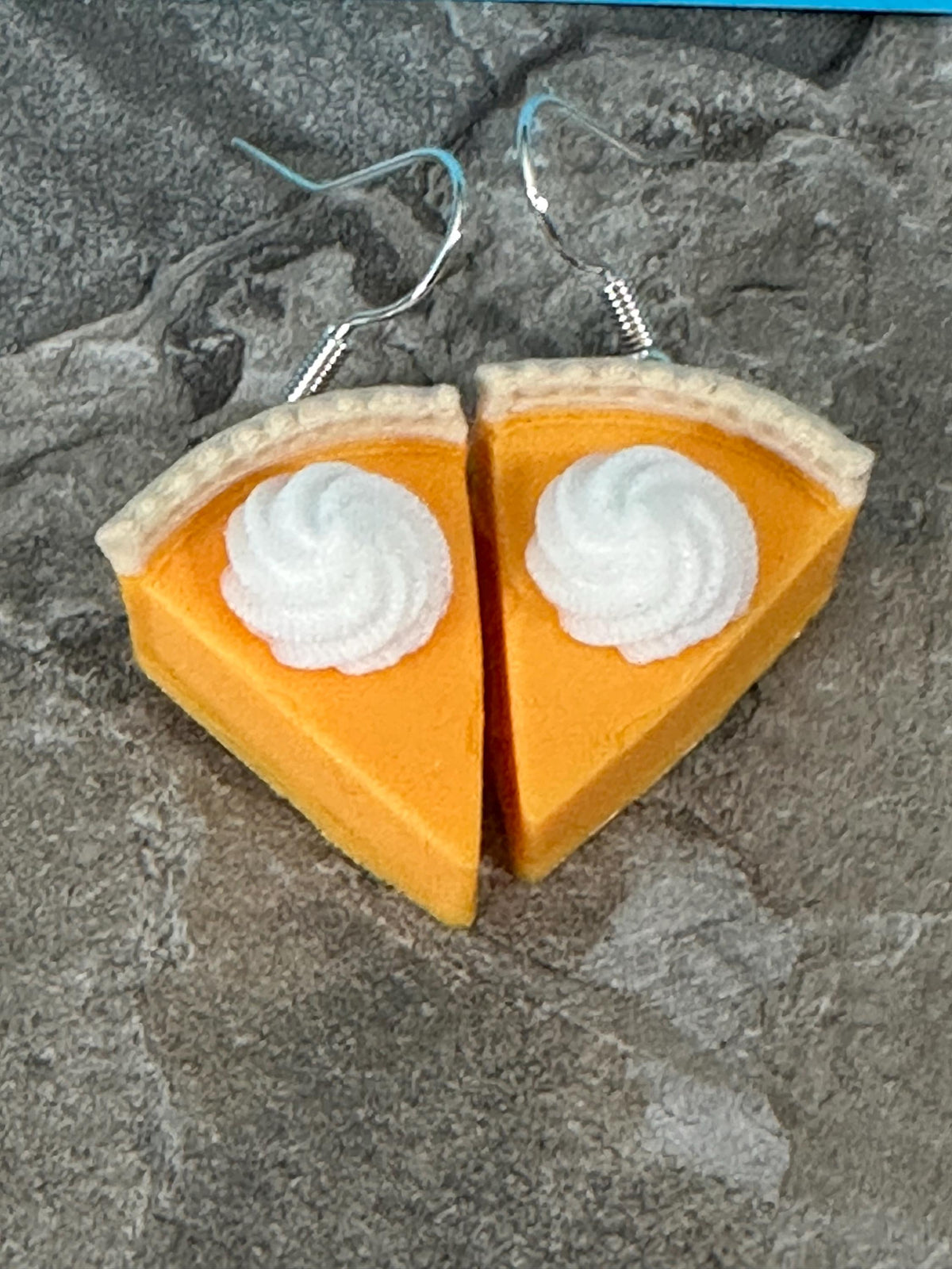 Realistic Pumpkin Pie Slice Earrings with Whipped Cream: Whimsical Foodie Dangle Jewelry