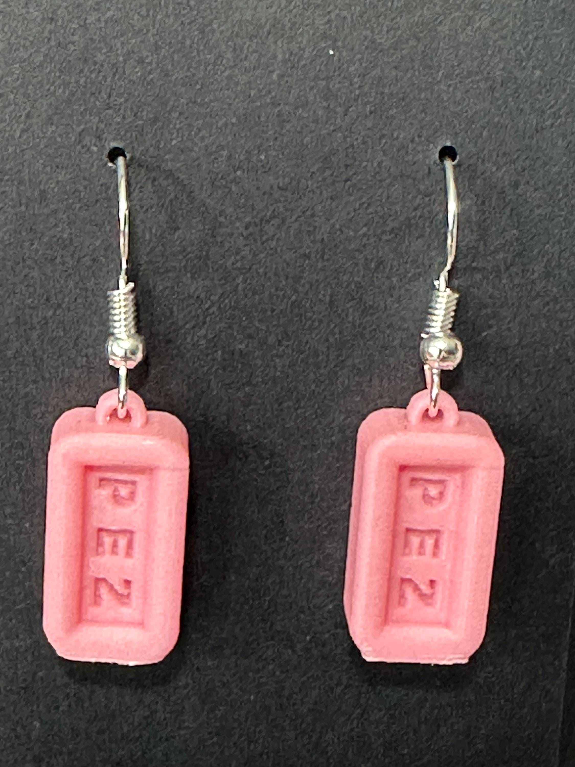 Pink, yellow, Blue PEZ Earrings: Quirky Retro Candy Statement Jewelry