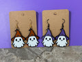 Purple ghost witch hat dangle earrings