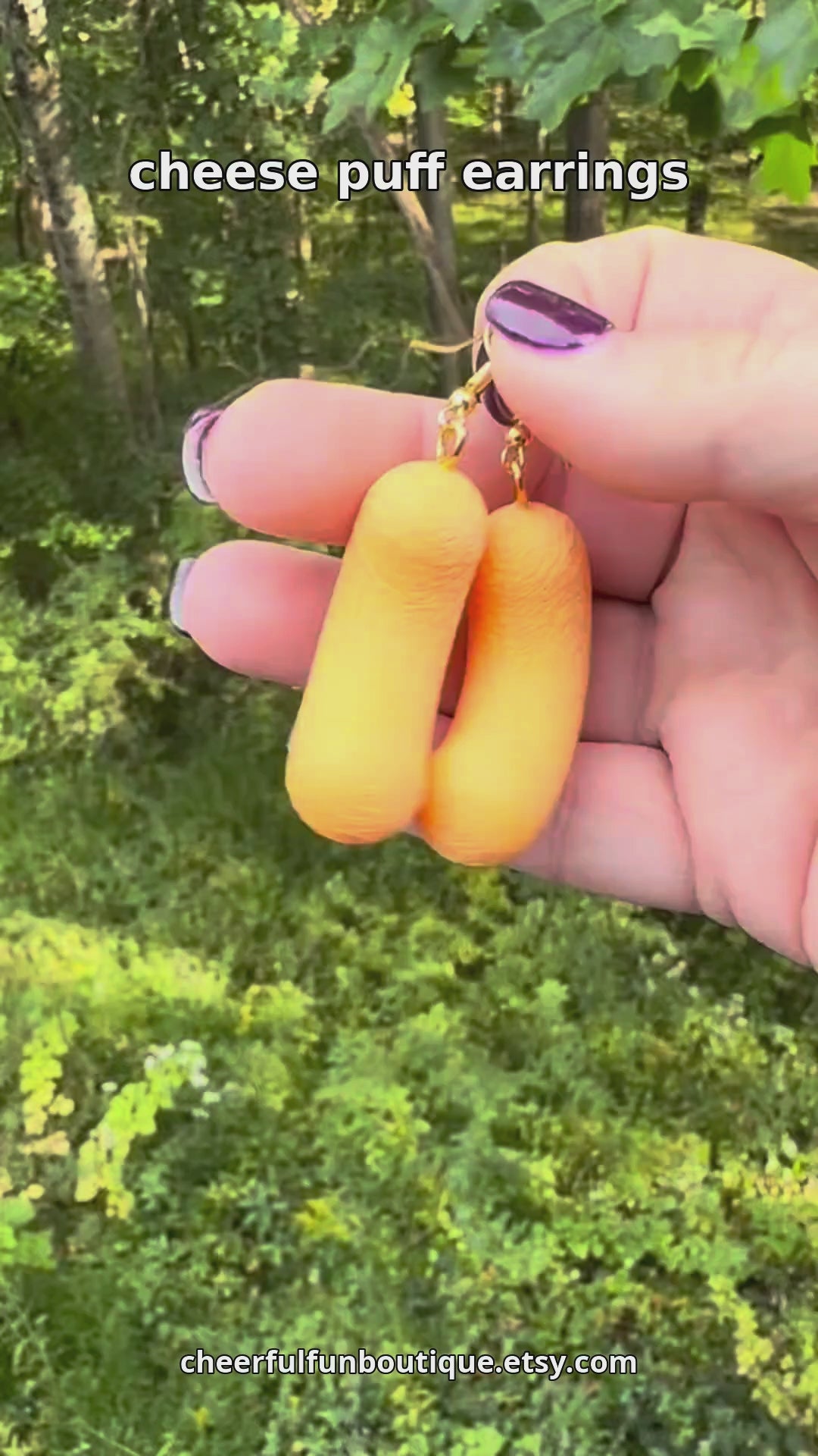 Video: 3D Printed Cheese Puff Earrings product demo